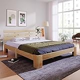 Merax Massivholzbett Holzbett Doppelbett, Bettrahmen aus Holz mit Kopfteil und Lattenrost, 140 x 200...