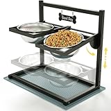 Eanilnaz Hundenapf Erhöht mit 4 Höhenverstellbaren 10° Geneigten 2 Edelstahl-Hundenäpfe (1,5L x...
