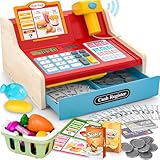 Kinderkasse Holz-Registrierkasse mit Scanner & Sound für Kinder 3-5 Jahre, Spielzeug Kasse mit...