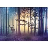 Runa Art Fototapete Wald Hirsch Nebel 352 x 250 cm Vlies Tapeten XXL Moderne Wandtapete Wohnzimmer...