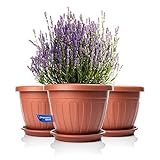 BigDean 3X Blumentopf mit Untersetzer rund ø40xH31 cm terracotta - wetterfester Pflanzkübel -...