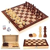 talifoca Schachspiel aus Holz, 3 in 1 Schachbrett Schachspiel, Tragbares und Faltbares Chess Board...