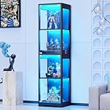 BROTTAR Glasvitrine mit Dreifarbig LED Beleuchtung und Glastüren, Glasvitrine Stehend mit...