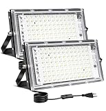 CREATESTAR LED Strahler Außen 100W, 2 Stück Baustrahler Außenstrahler Kaltweiß Scheinwerfer IP65...