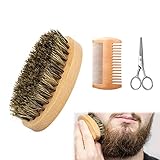 Bartkamm,BartbüRste mit Wildschweinborsten,Comb Set,Bartschere,Bartschere,Bartkamm aus Holz,Taschen...