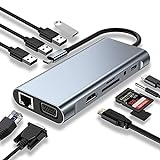 USB C HUB, Docking Station, 11-in-1 USB C Adapter mit 4K-HDMI, VGA, USB 3.0 Port, Type C PD,...