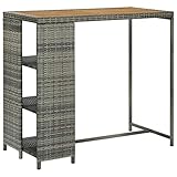 QINXIXINAIXI Bartisch mit Regal Grau 120x60x110 cm aus PE-Rattan und Stahlrahmen, robuster...