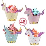 Vabaso Einhorn Cupcake Wrappers Papier 48 Stücke süße Unicorn Muffins Dessert Dekoration...