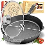 KRUSTENZAUBER 28cm Gusseisenpfanne Induktion Set - Voreingebrannte Gusseisen Pfanne - Ideale...