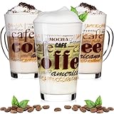 PLATINUX Kaffeegläser mit Motiv 350ml – 3er Set – Cappuccino & Latte Macchiato Gläser mit...