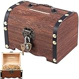 Holz Schatztruhe Box, Vintage Holz Look , Piratenschatztruhe, mit Schloss, Passend für Aufbewahren...