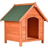 tectake 403229 Robuste Hundehütte aus lasiertem Kiefernholz, Spitzdach zum Aufklappen und mit...