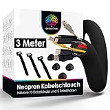OfficeTree Neopren Kabelschlauch 3m - inkl. 10x Klettkabelbinder und 5X Selbstklebende Kabelhalter -...