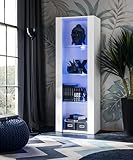Komodee Vitrine Schrank Tivoli, Weiß/Weiß, Breite 55cm x Höhe 159cm x Tiefe 35cm, LED Blau, 3...