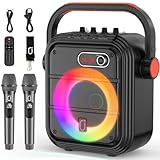 JYX Karaoke Maschine mit 2 kabellose Mikrofones, Tragbaren Bluetooth Lautsprecher mit RGB-Licht...