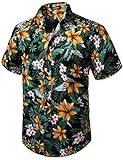 HISDERN Herren Funky Hawaiihemd Blumenhemden Kurzarm Vordertasche Urlaub Sommer Aloha Bedruckter...