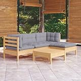 Qnhdfrt 5-TLG. Gartenmöbel-Set Kiefernholz grau 63,5 cm Lounge Balkon klein modular Sitzgruppe...