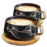 VETIN 2 Stücke Cappuccino Tassen mit Unterteller, Tasse Marmor, 300 ml Espressotassen aus Porzellan...