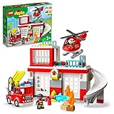 LEGO 10970 DUPLO Feuerwehrwache mit Hubschrauber, Feuerwehr-Spielzeug aus Bausteinen für...