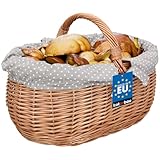 KOTARBAU® Picknickkorb Weidenkorb 47 cm Naturfarbe Einkaufskorb mit Grau Stoffeinsatz Osterkorb...