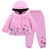 LZH Baby Mädchen Regenmantel Anzug Wasserdichte Kapuzenmantel Jacke & Hose 2Pcs Outwear Kleidung...