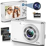 Digitalkamera, AutoFocus 4K Fotoapparat Digitalkamera mit Dual-Kamera mit 32GB Speicherkarte HD 48MP...