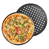 ORAGKE Pizzablech & Lochblech Ø 32 cm, Pizzablech Rund 2er Set Carbonstahl, Pizzaform...