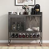 DAWNYIELD Weinschrank-Sideboard 3-stöckiger Bartisch mit Rollen Weinregal Stielglas-Halter,...