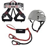 ALPIDEX Kletterhelm + ALPIDEX Klettergurt + Stubai Klettersteigset BASIC 3.0, Farbe:pebble grey,...