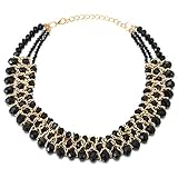 COOLSTEELANDBEYOND Statement Choker Anhänger Schwarz Facettiert Kristall Perlen Perlenschnur Gold...