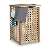 Relaxdays Wäschesammler mit Deckel, 75 L Stoff-Wäschesack, Walnussholz, HBT: 67,5x45,7x45,7 cm,...