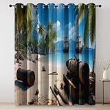 Blau Verdunkelungsvorhänge für Schlafzimmer - Tropisch Urlaub Mittelmeer Ösenvorhänge...