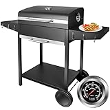 SunJas Grillwagen Holzkohlegrill mit Deckel, XXL Kohlegrill mit Rädern & Thermometer und zwei...