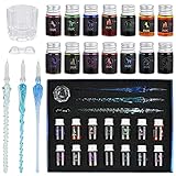 GOLDGE Federhalter aus Glas, 19PCS Glasstifte Set Kalligraphie Glasfederhalter mit Glasstifte Bunte...