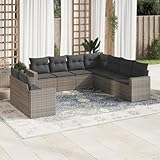 HEFZGDB 9-tlg. Garten-Sofagarnitur mit Kissen Grau Poly Rattan Balkon Sofa Gartenmöbel Lounge Sofa...