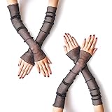 MUYDZ 2 Paar Damen Lange Arm Ärmel mit Spitze Mesh Tüll, Kühlende und Wärmende Dual Purpose Sun...