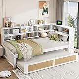 TOBIDOEN Massivholzbett Schlafsofa 90x200 mit große Stauraum, Multifunktionales Tagesbett mit...