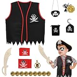 DKINY 18PCS Piratenkostüm Kinder Halloween Piraten Kostüm Junge Pirat Weste mit Augenklappe...