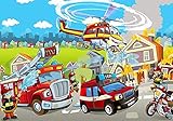 Forwall Fototapete Feuerwehrfahrzeug Polizei Auto Feuerwehr Hubschrauber Jugendzimmer Kinderzimmer...