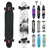 Opurtdor Longboard 118CM Profi Skateboard Komplettes Cruiser Trick 8 Etagen Ahornholz Wood Schwarzes...