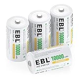 EBL D Akku 10000mAh, Wiederaufladbare D Zelle NI-MH Batterie 4 Stück mit Aufbewahrungsbox, Mono D...