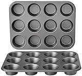 Amazon Basics - Rund Backblech für Muffins, antihaftbeschichtet, Karbonstahl, 2er-Pack, Grau,...