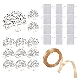 DHWEKU 12 Stück Jutesäckchen Weiß mit 12 pcs Metall Lebensbaum Charms Anhänger Geschenksäckchen...