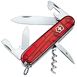 Victorinox Spartan Taschenmesser, 12 Funktionen, Klinge, Korkenzieher, Dosenöffner, rot transparent