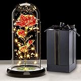 Galaxy Rose Blume Geschenk, Infinity Rose in Glaskuppel, LED-Lichterkette auf der Kristallrose,...