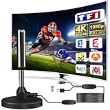 DVB-T2 Antenne mit Verstärker für Innen – Zimmerantenne für Fernseher, DVB-T/T2, TV Antenne 4K...