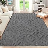 SHACOS Waschbarer Teppich Wohnzimmer Kurzflor 80x150 cm Weicher Teppich Modern Grau...