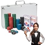 H&F Heimtextilien Pokerkoffer Set 300 Chips – Komplettes Poker Spielset mit Karten Würfeln &...