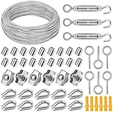 DazzBoom Drahtseil Set,50M 2mm stahlseil,304 Edelstahl Drahtseil Spanndraht,stahlseil mit ösen,für...