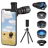 Selvim Objektiv Handy Linse Kit Lens Set, 4 Arten mit Stativ, 22x Teleobjektiv, 25x Makroobjektive,...